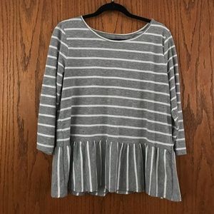 Sonoma Gray Striped Peplum Top